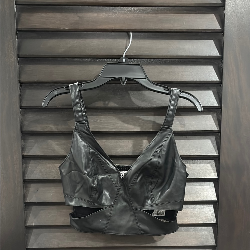 Zara Black Leather-Look Crop Top